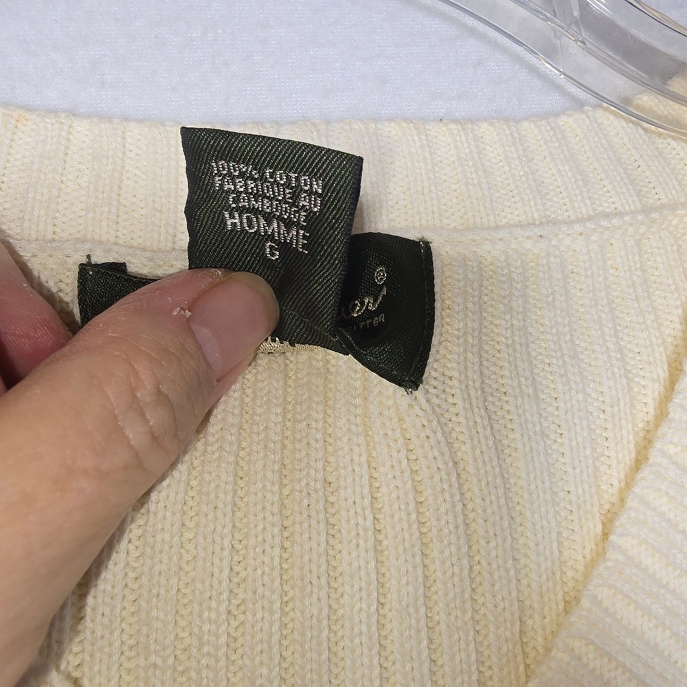 Eddie Bauer Mens Large Cream Ribbed V-Neck Cotton Knit Long Sleeve Sweater - Picture 9 of 13